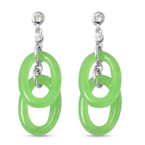 Grüne Jade und Zirkon Ohrhänger 925 Silber rhodiniert ca. 16,25 ct  image number 0