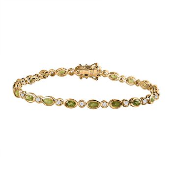 AA Nat&uuml;rliches, italienisches Vesuvianit, Wei&szlig;er Zirkon Armband, ca. 18 cm,  925 Silber Gelbgold Vermeil, ca. 6.07 ct