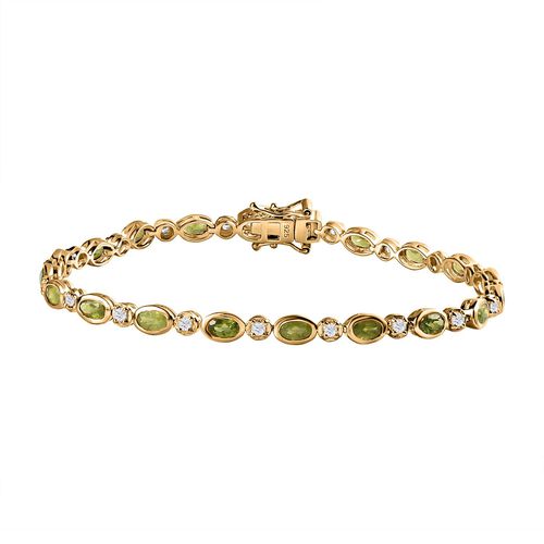 AA Natürliches, italienisches Vesuvianit, Weißer Zirkon Armband, ca. 18 cm,  925 Silber Gelbgold Vermeil, ca. 6.07 ct image number 0