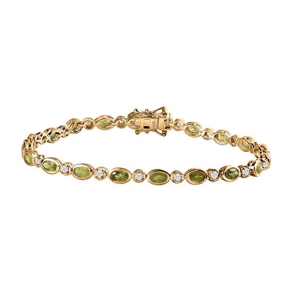 AA Natürliches, italienisches Vesuvianit, Weißer Zirkon Armband, ca. 18 cm,  925 Silber Gelbgold Vermeil, ca. 6.07 ct image number 0