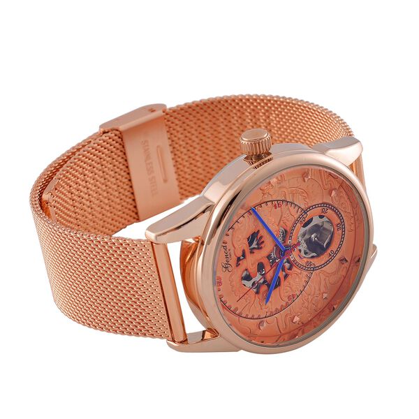 GENOA TIME V2 - Automatische mechanische Uhr mit Drachenmuster und Edelstahl-Mesharmband, 23 cm, rosevergoldet, ca. 89,00g image number 6