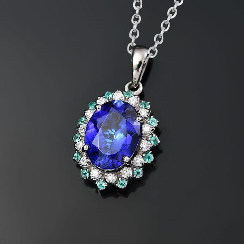RHAPSODY zertifiziert und geprüft AAAA Tansanit, Paraiba Turmalin und VS-EF Diamant Anhänger mit 45cm Kette in 950 Platin - 3,55  ct. image number 1
