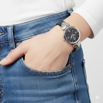 STRADA Uhr mit PC21S Japan-Uhrwerk, graues Zifferblatt, scwharzes Armband mit silberfarbenen Herz-Details