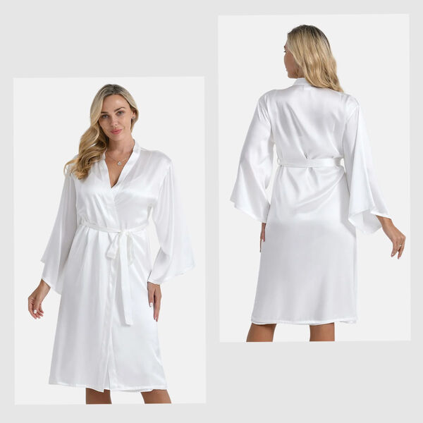 LA MAREY Kimono mit Gürtel aus 100% Maulbeerseide, Elfenbeinfarben, Einheitsgröße image number 0