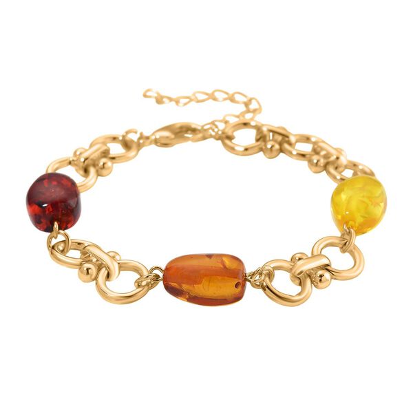 Simuliertes Mehrfarbiges Bernstein Armband ca. 19 cm + 5 cm Extender, goldfarben