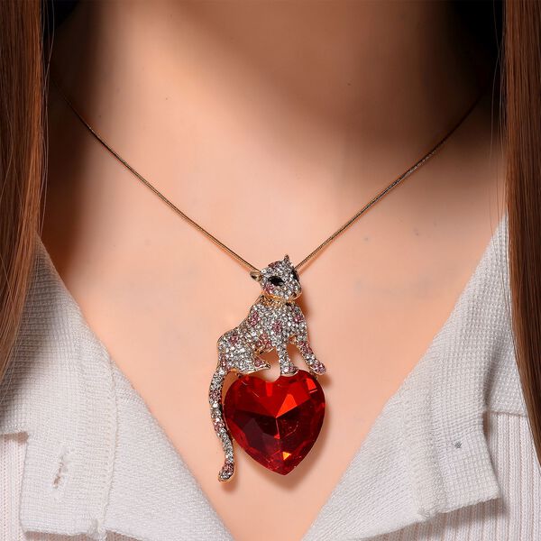 Roter Kristall Anh&auml;nger mit Kette ca. 71 cm + 5 cm Extender, goldfarben image number 2