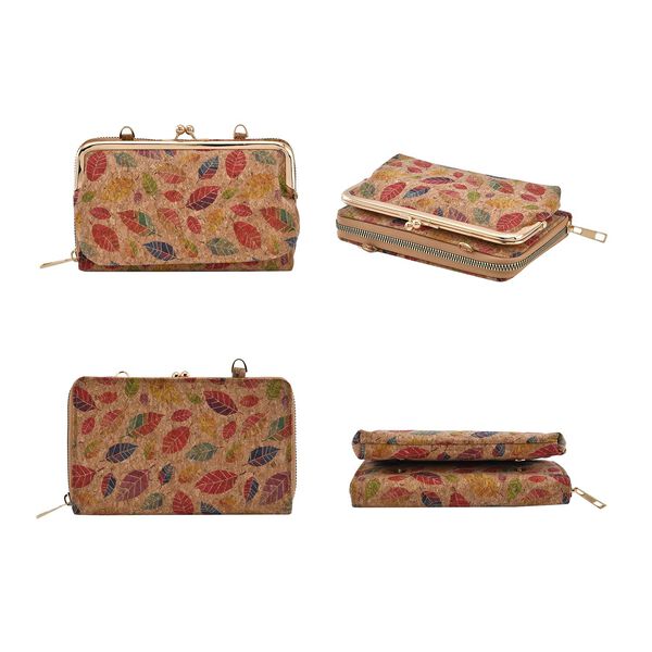 Crossbody Tasche aus Naturkork mit RFID-Schutz, bunte Bl&auml;tter image number 3