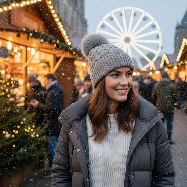 Strickmütze mit Bommel, weiches Mischgewebe, Einheitsgröße, Grau image number 2