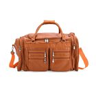 Patchwork-Reisetasche aus Schafleder mit 6 Außentaschen und Schulterriemen, 51x29x28 cm, Tan