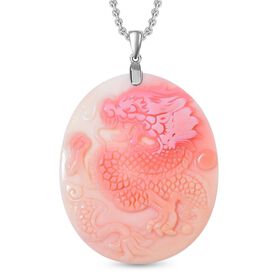 Geschnitzter rosa Königsmuschel Perle-Anhänger mit 50cm Kette, Drachen