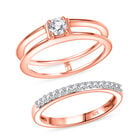 2er Set - Moissanit Ring, 925 Silber, Größe (18.00), 750 rosévergoldet ca. 0.48 ct
