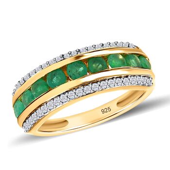 Kagem Sambischer Smaragd, Wei&szlig;er Zirkon Ring, 925 Silber Gelbgold Vermeil (Gr&ouml;&szlig;e 21.00) ca. 1.45 ct