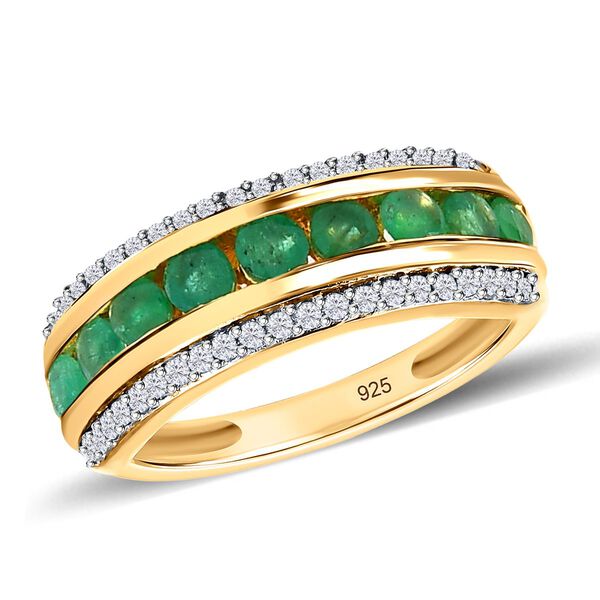 Kagem Sambischer Smaragd, Weißer Zirkon Ring, 925 Silber Gelbgold Vermeil (Größe 21.00) ca. 1.45 ct image number 3