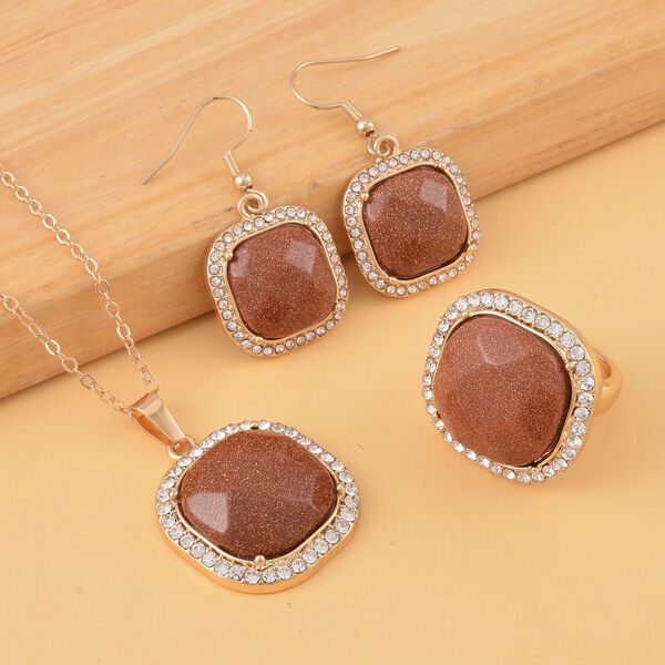 Gold Sandstein und wei&szlig;es Kristall-Schmuckset image number 2