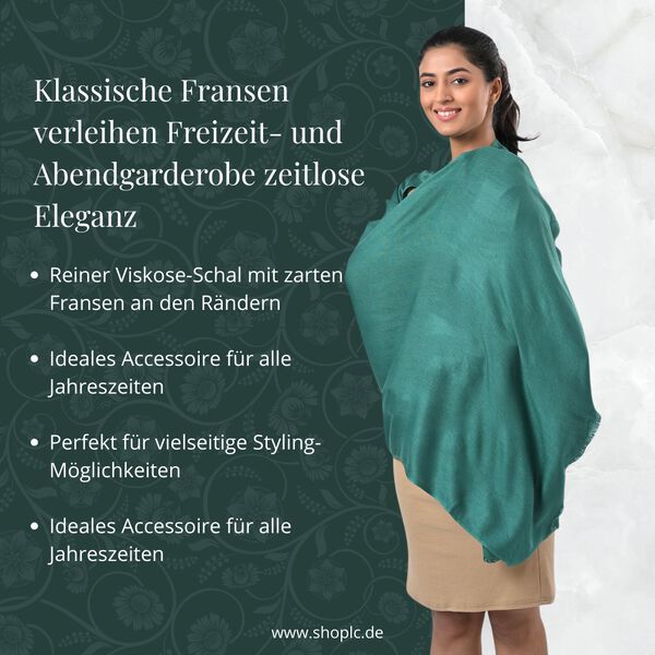 Reiner Viskose-Schal mit Fransen, 70x195cm, Blaugr&uuml;n image number 3