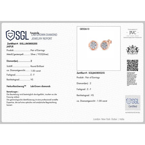 Lab Grown Diamant Ohrringe 925 Silber 750 Roségold Vermeil ca. 1,00 ct. image number 6