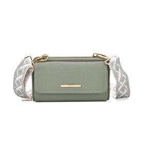Crossbody-Tasche mit Klappfach, gemustertem Trageriemen und RFID-Schutz - 19x5x11 cm, Grün