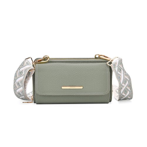 Crossbody-Tasche mit Klappfach und gemustertem Trageriemen, RFID-Schutz, ca. 19x5x11 cm, Schwarz