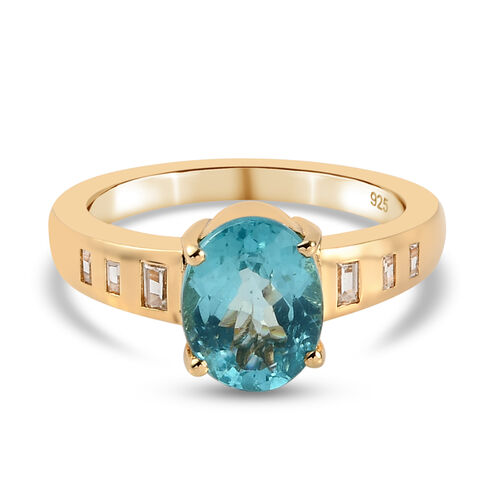 Blauer Apatit und Zirkon Ring 925 Silber 585 Vergoldet image number 0