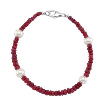 Afrikanischer Rubin (Fissure gef&uuml;llt), S&uuml;&szlig;wasser Perle (2-3 mm) Armband ca. 20 cm 925 Silber rhodiniert