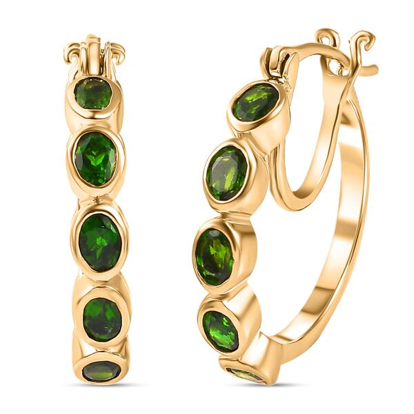 Nat&uuml;rliche Chromdiopsid Creolen, 925 Silber vergoldet ca. 2.00 ct