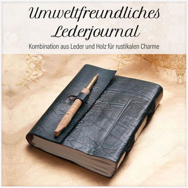 Echtlederbuch mit Segelboot Design und Holzstift image number 3