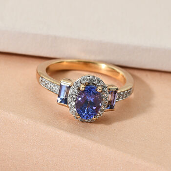 AA Tansanit und Zirkon-Ring, 925 Silber 585 Gelb Vermeil  ca. 1,41 ct