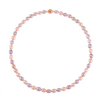 Mehrfarbige S&uuml;&szlig;wasser Perle Halskette, (7-9mm), ca. 50 cm 925 Silber ros&eacute;vergoldet