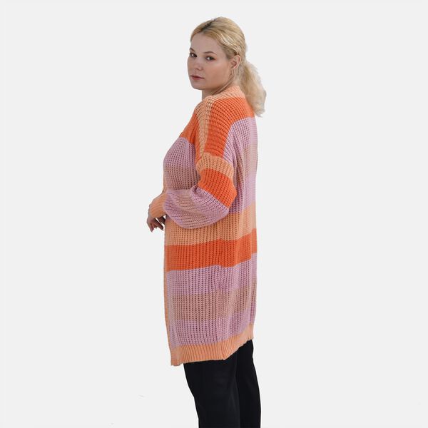 TAMSY - Gestreifter Cardigan, Orange und Lila, Einheitsgröße image number 2
