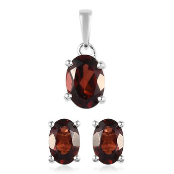 2er- Set, rote Granat-Ohrstecker und Anh&auml;nger, 925 Silber ca. 2,08 ct