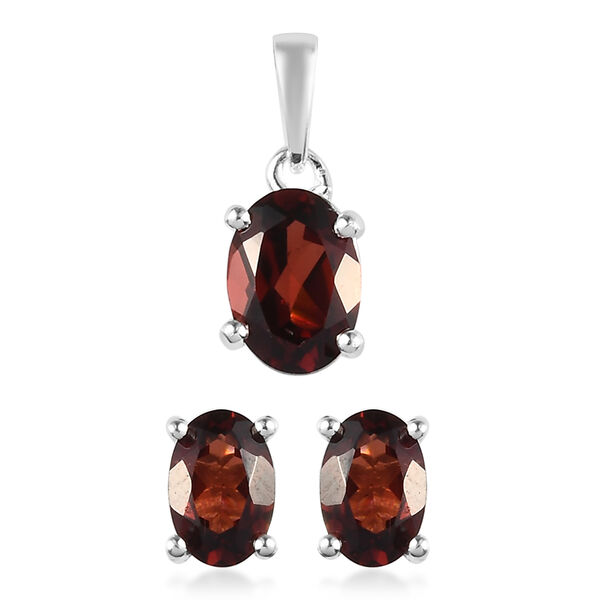 2er- Set, rote Granat-Ohrstecker und Anh&auml;nger, 925 Silber ca. 2,08 ct