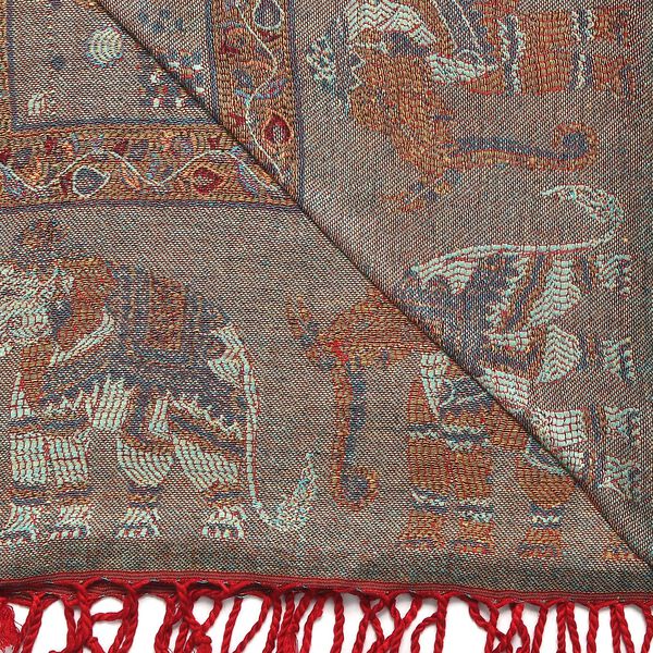 Jamawar-Schal, 3-Schiffchen-Webung, 70x200 cm, Rot image number 7