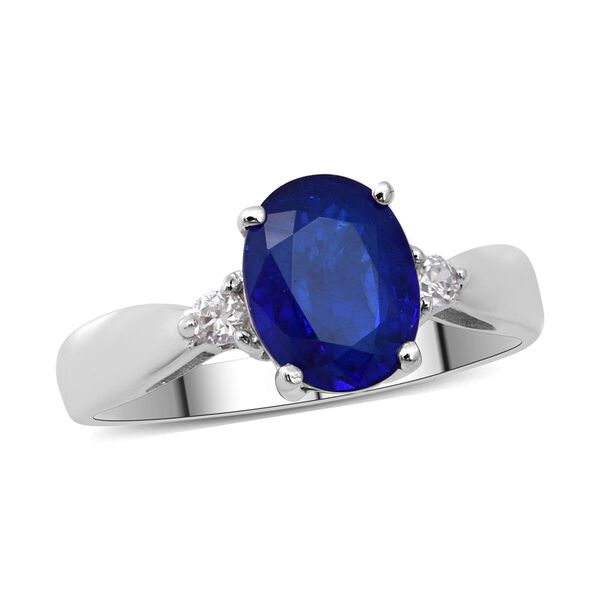 Tansanischer, blauer Spinell und wei&szlig;er Zirkon-Ring, 925 Silber platiniert  ca. 2,45 ct