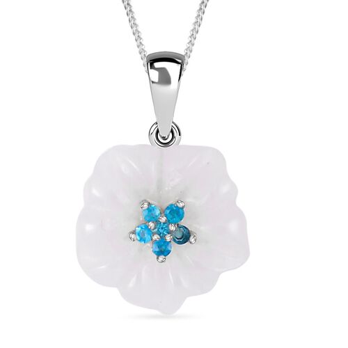 Weiße Jade, Neon Apatit Anhänger mit Kette, 925 Silber rhodiniert, ca. 6.12 ct image number 0
