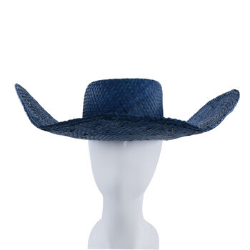 Handgemacht in Bali: Gewebter Pandan Strohhut - Uni-Blau