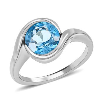 Schweizer Blautopas Ring, 925 Silber platiniert, (Gr&ouml;&szlig;e 21.00) ca. 2.38 ct