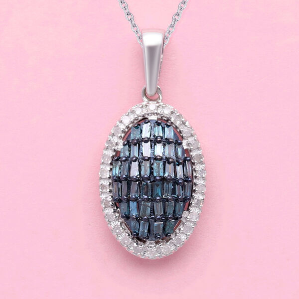 Blauer und wei&szlig;er Diamant-Anh&auml;nger mit 45 cm langer Kette - 0,50 Karat. image number 2