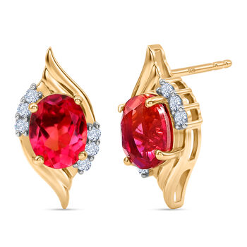 D'Joy Sunset Quarz Triplette, Wei&szlig;er Zirkon Ohrringe 925 Silber 750 Gelb Vergoldet ca. 3.29 ct