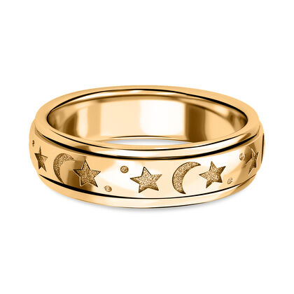 Handgearbeiteter Spinning-Ring mit Mond und Sterne-Motiv in 925 Silber vergoldet (Größe 16.00)