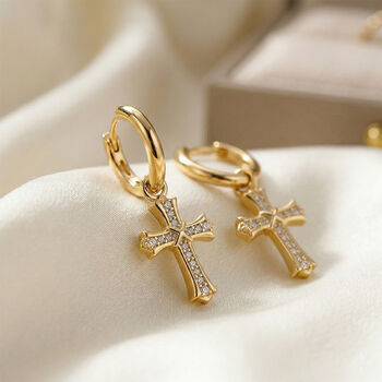 Zirkonia Kreuz-Ohrringe, Messing vergoldet