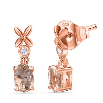 AA Morganit, Wei&szlig;er Zirkon Ohrringe 925 Silber 750 Ros&eacute;gold Vermeil ca. 1,08 ct.