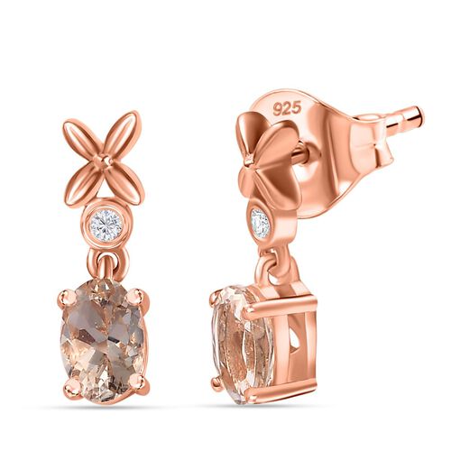 AA Morganit, Weißer Zirkon Ohrringe 925 Silber 750 Roségold Vermeil ca. 1,08 ct. image number 0