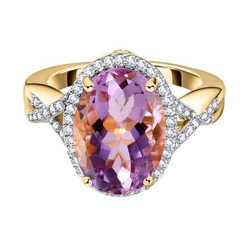 Rose De France Amethyst und wei&szlig;er Zirkon-Ring, 925 Silber vergoldet  ca. 5,51 ct