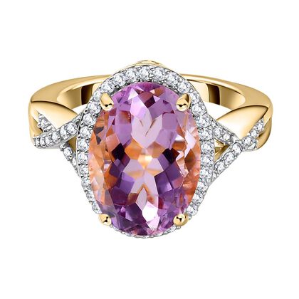 Rose de France Amethyst und wei&szlig;er Zirkon Ring, 925 Silber vergoldet (Gr&ouml;&szlig;e 20.00) ca. 5.51 ct