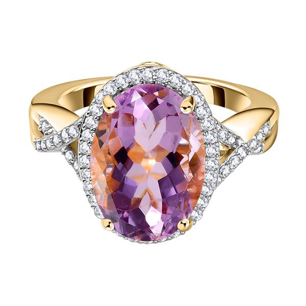 Rose De France Amethyst und wei&szlig;er Zirkon-Ring, 925 Silber vergoldet  ca. 5,51 ct