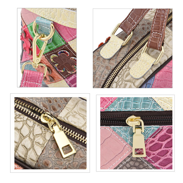 CHAOS BY ELSIE - Patchwork Crossbody Tasche aus 100% echtem Leder mit RFID Schutz, Gr&ouml;&szlig;e 26x12x22 cm, Krokodilmuster, rot image number 5