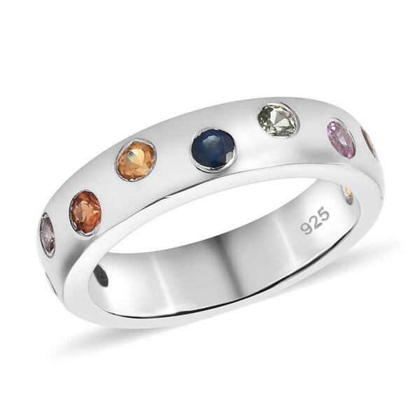 Mehrfarbig Saphir Band Ring 925 Silber Platin-&Uuml;berzug image number 4