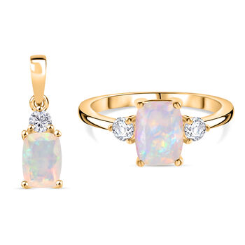 D'Joy AA nat&uuml;rliches, &auml;thiopisches Welo Opal und Zirkon Schmuckset, 925 Silber vergoldet - 2,13 ct.