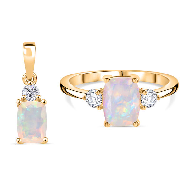 D'Joy AA nat&uuml;rliches, &auml;thiopisches Welo Opal und Zirkon Schmuckset, 925 Silber vergoldet - 2,13 ct.