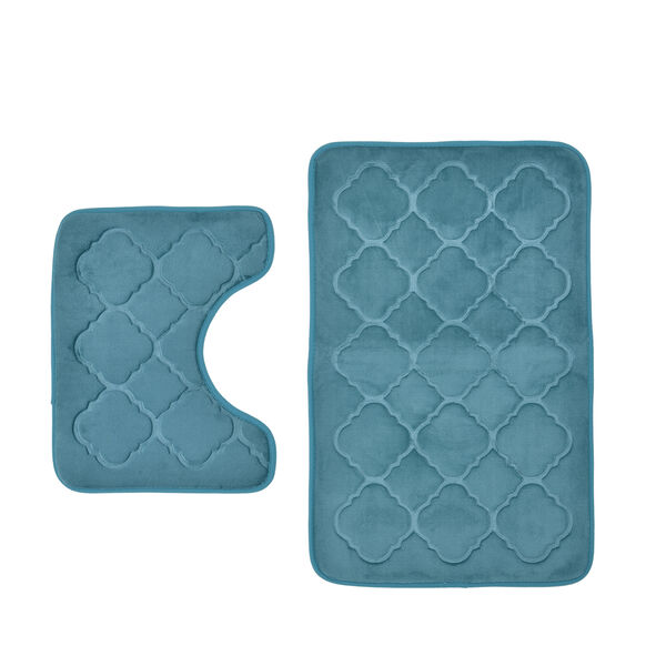 2er-Set Flanell gepr&auml;gtes Matten Set mit Memory Foam Futter, Gr&ouml;&szlig;e 50x80+50x40 cm, Blaugr&uuml;n
